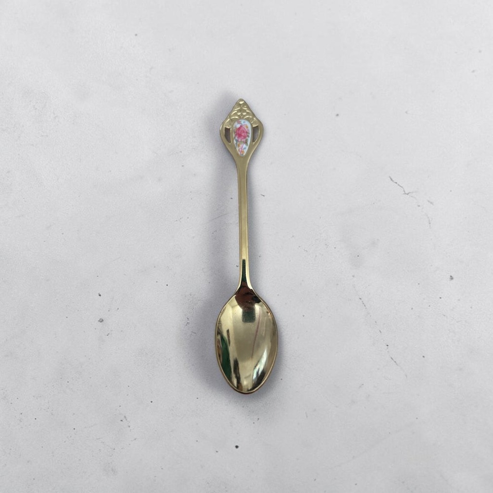 Vintage Gold Tone Rose Floral Demitasse Spoon Made in Japan Stainless Steel 5in